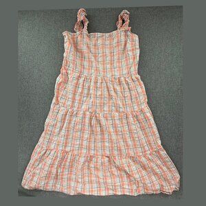 MADISON GREY Plaid Dress Orange Strappy Stretchy XL 100% Cotton Sleeveless‎